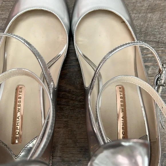 Sophia Webster Lilia Mid Mary Jane Silver Heels – Crystal Bow Block Heel – 39 - Picture 7 of 16